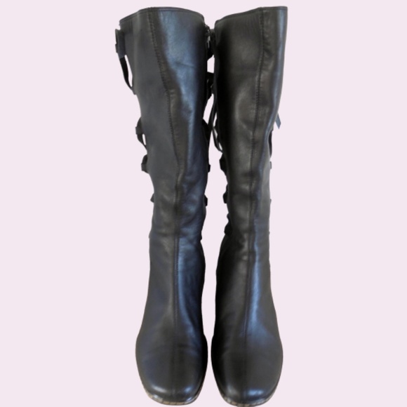 Sofft Women's Sz 8 Black Leather Tall Pull-on Boots with Back Laces - Picture 2 of 8